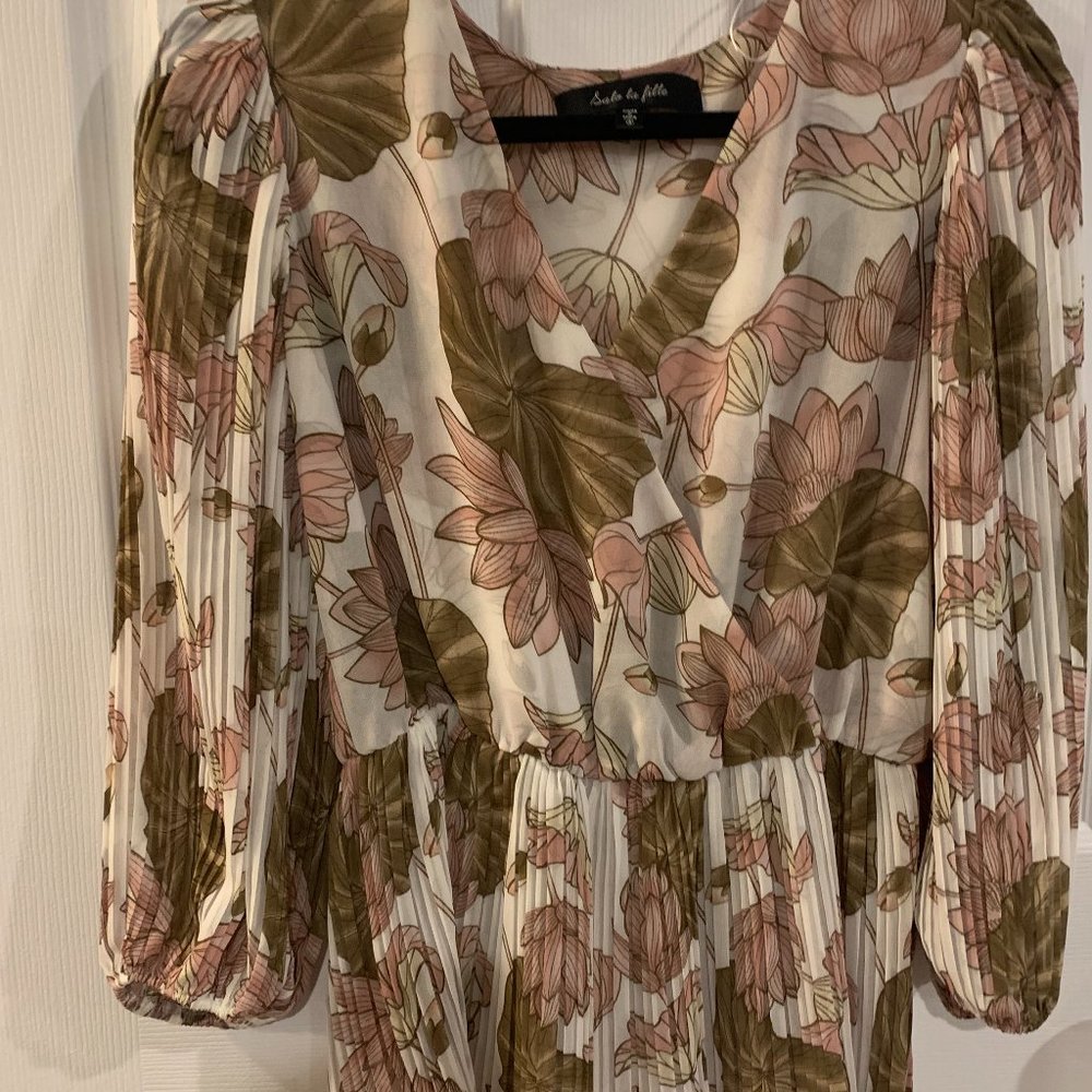 Salo La Fille Pink Floral Faux Wrap Top - Size Small